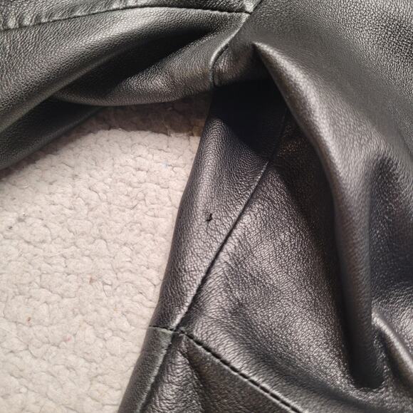 Vintage Wilsons Leather Jacket Medium Black 90s Y2K Collared Mid Length Minimal - Picture 13 of 14